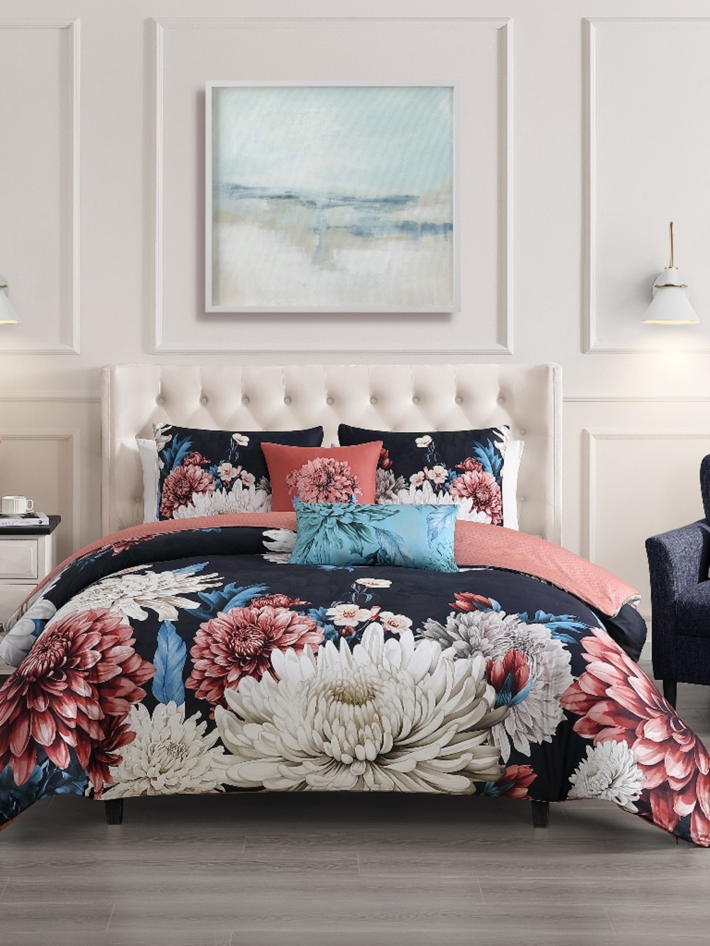 Bebejan Navy Mums Reversible King Comforter Set